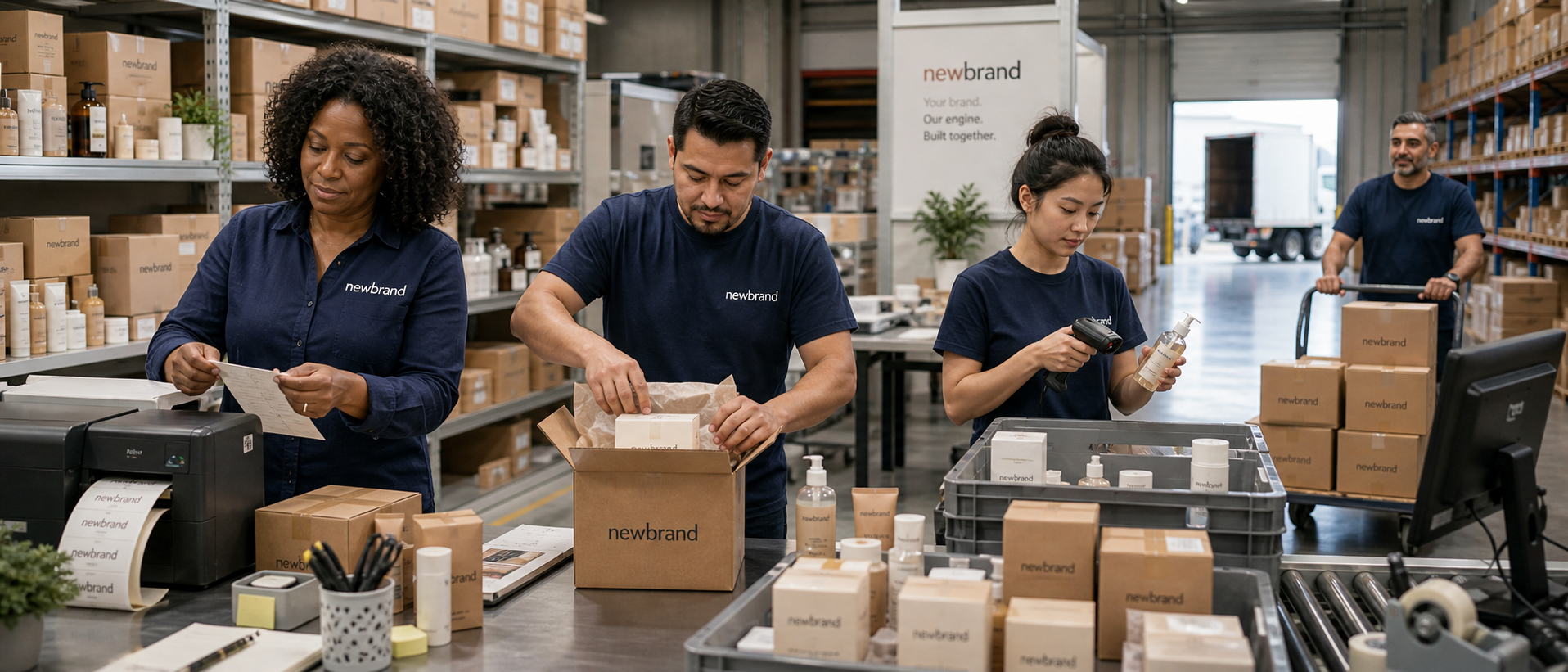 Our fulfillment center, printing and packing branded orders